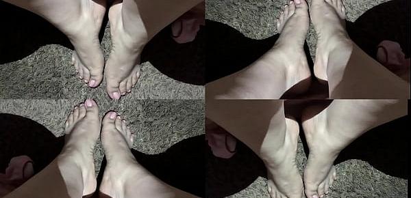  Cumshot on her hot sexy feet (Pink Toes) 4 Angles at once